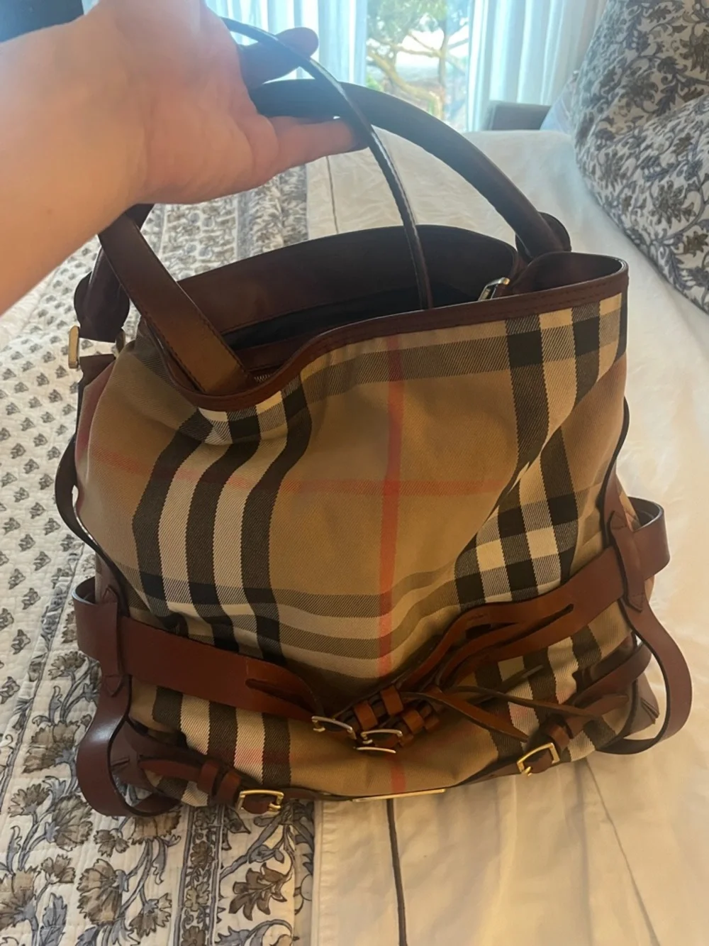 Burberry Canvas Bucket Bag with Brown Leather Trim - Picture 4 of 12